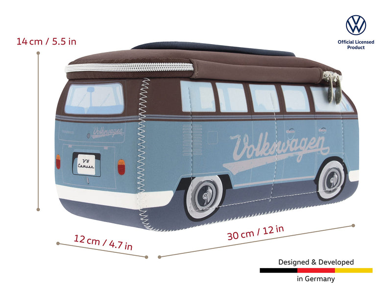 BRISA VW Collection - T1 Bus Camper Toiletry Bag Cosmetic Case | Volkswagen Toiletry Bag Cosmetic Case, Water-Repellent, Hanging Hook, 4 Mesh Pockets, Travel, Neoprene, Petrol/Brown Large Large (11.8 X 5.5 X 4.7 Inches)