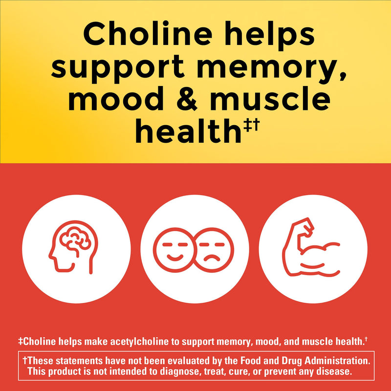 [Australia] - Nature Made Extra Strength Dosage Choline Supplements 800 Mg Per 3 Capsules, Brain Health, Mood, Muscle & Liver Support, Vegetarian, 60 Capsules, 20 Day Supply 