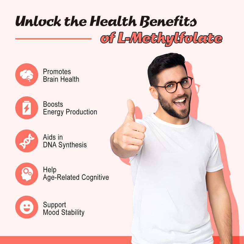 2 Pack L-Methylfolate 15mg & Methyl B12 Gummies, Folate Supplement for Brain Health, Mood & Immunity, DNA Synthesis & Repair, Sugar Free, Vegan, Raspberry Flavor, 120 Count 60 Count (Pack of 2)