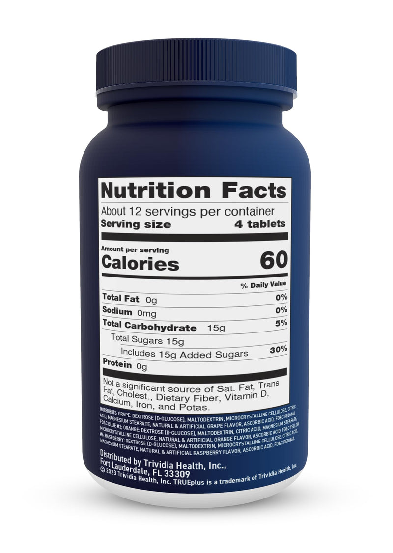 [Australia] - TRUEplus® Glucose Tablets, Assorted Flavor (Grape, Raspberry, Orange) - 50ct Bottle (1) 50 Count (Pack of 1) 