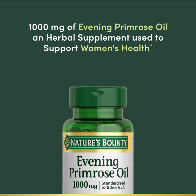 Nature's Bounty Evening Primrose Oil, Cold Pressed, 1000mg, 60 Count | Promotes Women's Health, Herbal Supplement, Gluten Free, 60 Rapid Release Softgels 60 Count (Pack of 1)