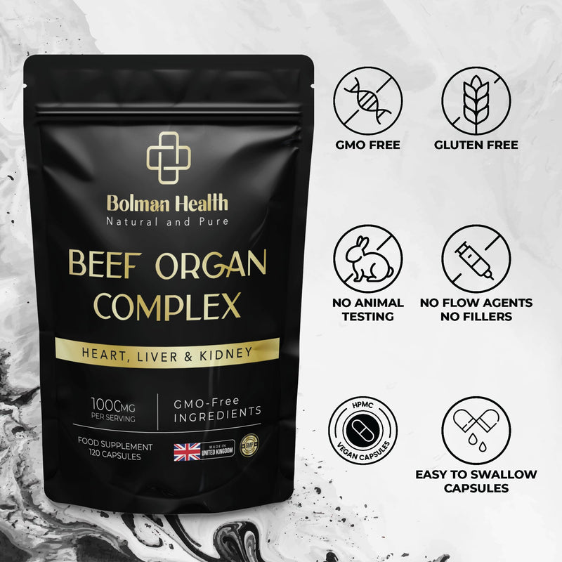 Beef Organ Complex Capsules | Grass-Fed Liver, Heart & Kidney | Freeze-Dried Organ Supplement | Supports Energy, Metabolism, Immunity & Vitality | 120 Capsules | Non-GMO | Gluten-Free 120 count (Pack of 1)