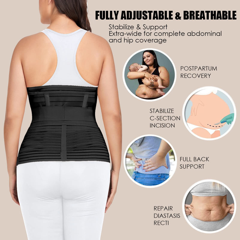 [Australia] - 3 in 1 Postpartum Belly Band Wrap Support Recovery Girdles Abdominer Binder Post Surgery Belly&Waist&Pelvis Support Belt & Back Brace (Black, Large) Black 