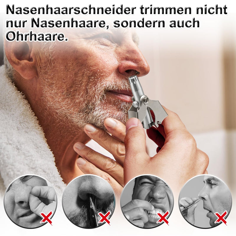 [Australia] - Manual nose hair trimmer with cleaning brush, silver stainless steel nose hair and ear hair trimmer, mechanical nose hair trimmer for home and on the go 1 