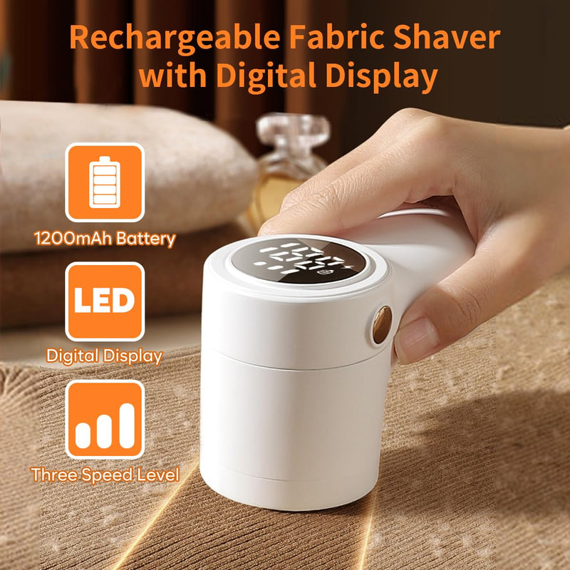 [Australia] - 𝗥𝗲𝗰𝗵𝗮𝗿𝗴𝗲𝗮𝗯𝗹𝗲 Fabric Shaver, coldSky Lint Remover for Clothes with 3 Replaceable Blades, Electric Lint Shaver with Digital Display, 3-Speeds Defuzzer for Removing Fuzz and Pill from Sweater White 