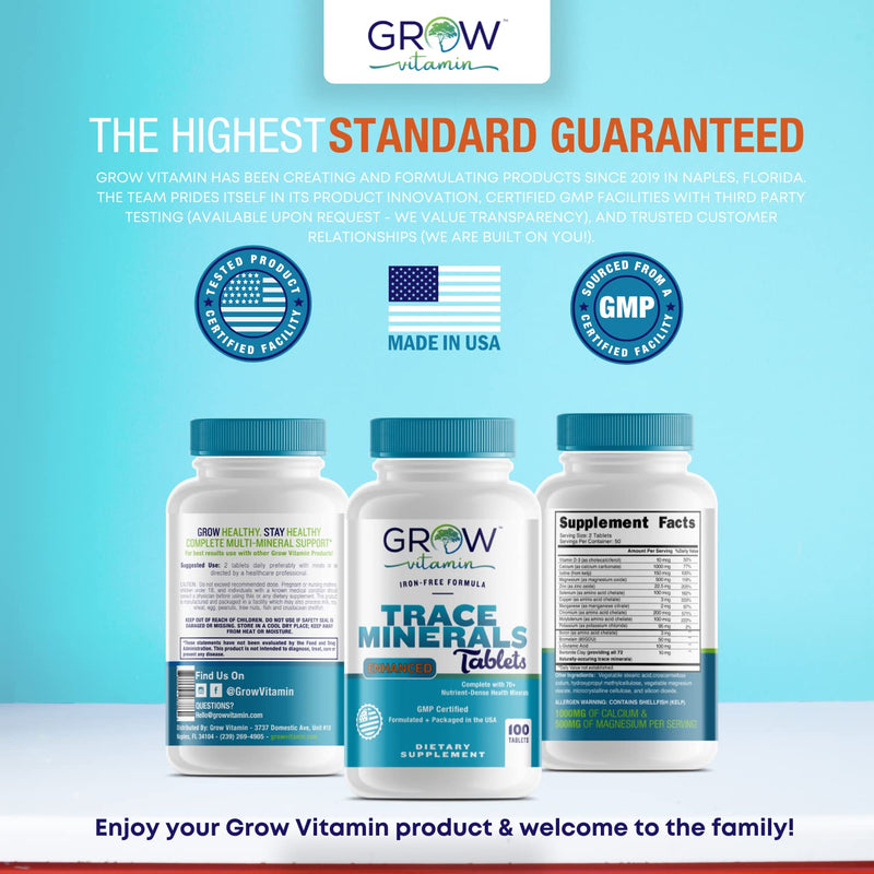 Grow Vitamin Trace Minerals Enhanced Complex, 100 Tablets | Complete with 70+ Nutrient-Dense Health Mineral, 100% Natural Ingredients