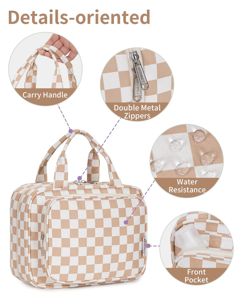 Narwey Checkered Hanging Toiletry Bag with Clear Makeup Bag