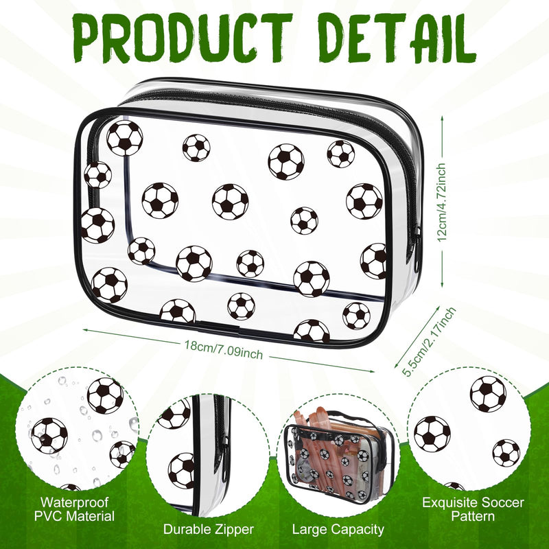 Kacctyen 36 Pcs Soccer Clear Makeup Bag with Zipper Bulk Sport Goodie Clear PVC Pouch Organizer Waterproof Travel Case for Woman Team Gifts Birthday Decorations Supplies