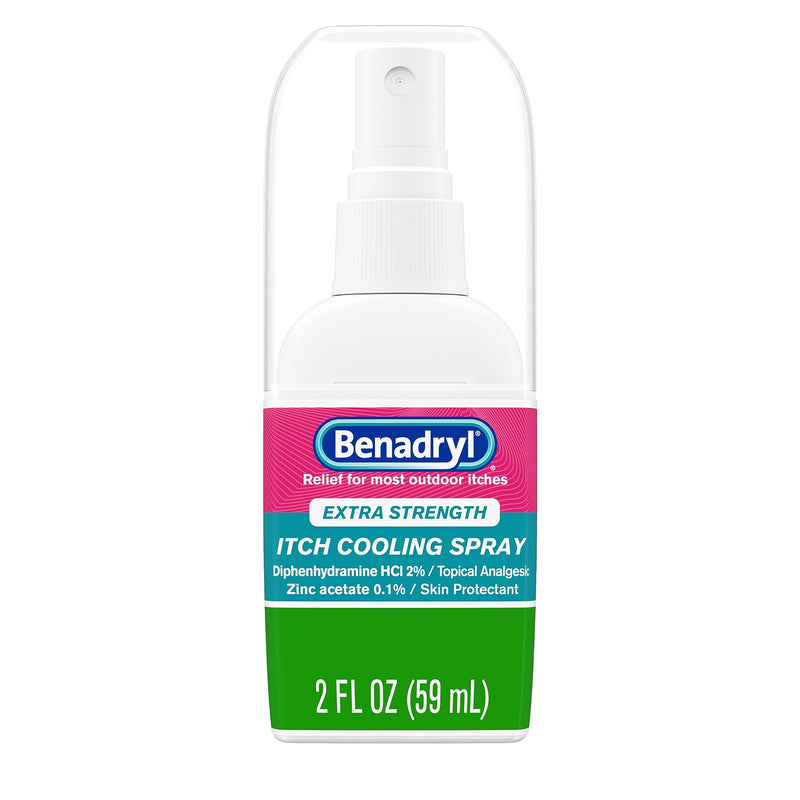 Benadryl Extra Strength Anti-Itch Cooling Spray, Diphenhydramine HCI Topical Analgesic and Zinc Acetate Skin Protectant for Fast Relief from Most Outdoor Itches, Travel Size, 2 fl. oz