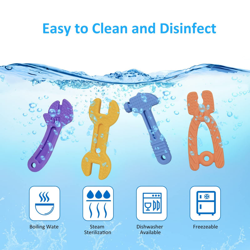 [Australia] - HAILI Baby Teething Toys for 0-6 Months 6-12 Months, Freezer BPA Free Silicone Baby Molar Teether Chew Toys, Hammer Wrench Spanner Pliers Shape Baby Boy Toys Blue 