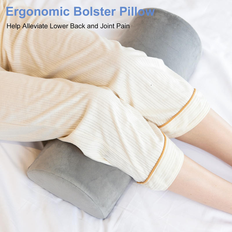 [Australia] - Knee Pillow for Back Sleeping, Memory Foam Bolster Pillow for Legs, Under Knee Pillow for Sleeping, Leg Pillow for Back & Hip Pain Relief, Half Moon Boslter,Grey 