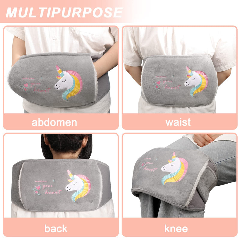 [Australia] - VOTUKU Fluffy hot water bottle with cover and belt, hot water bag with soft plush, warm hot water bottle for hands, feet, shoulders, neck, stomach area, knees, waist, back, warm palace belt (unicorn). 