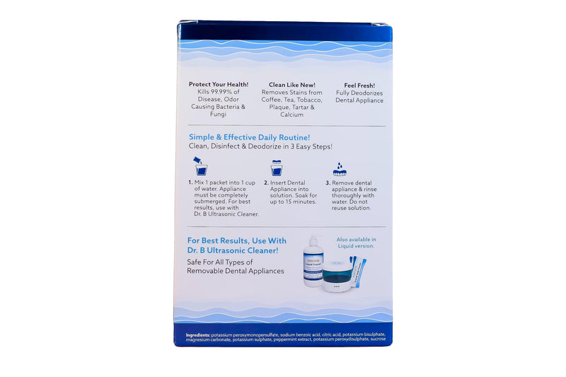 [Australia] - Dr. B Dental Solutions Powder Crystal Soak Cleanser, Ideal for Oral Appliances, Dentures, Night Guards, Retainers, Aligners, and Sleep Apnea Devices - 45 Packs Included (Single Pack) Single Pack 