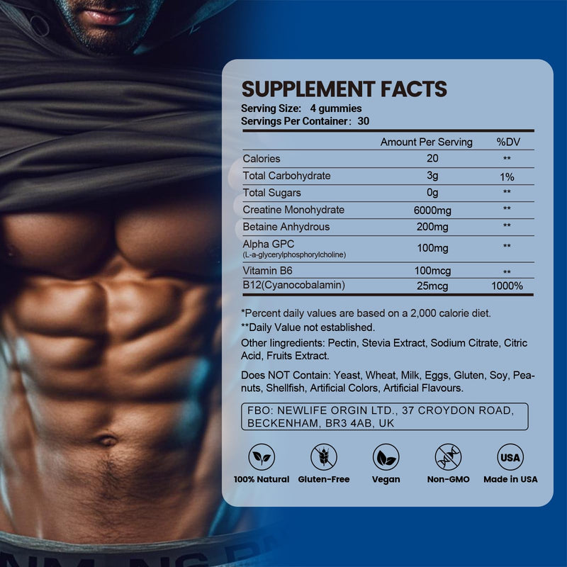 inGreens Creatine Gummies 6000mg, Creatine Monohydrate Gummies for Men & Women, Potent Creatine Supplement, Increase Strength & Build Muscle, Sugar Free, Mixberry Flavor, 120 Count