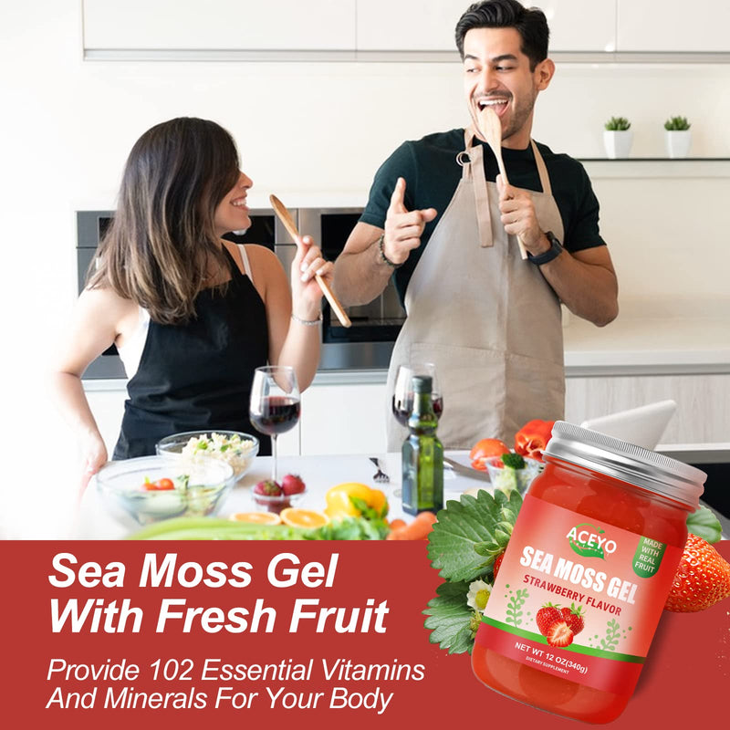 (12 OZ) Sea Moss Gel Irish,Raw Seamoss 102 Vitamins Strawberry Flavor | Wild Harvested,Support Immune,Non-GMO,Gluten-Free,Vegan 12 Ounce (Pack of 1)
