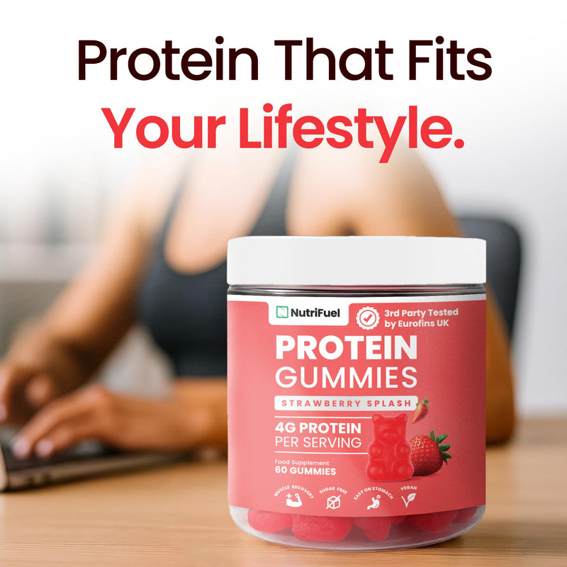 Protein Gummies - 4 Grams per Serving | Strawberry Splash Flavour | 60 Count | Vegan Essential Amino Acids for Recovery & Performance by NutriFuel