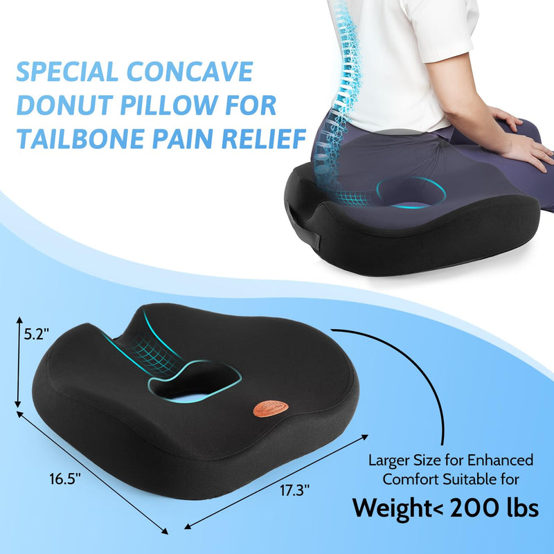 [Australia] - Donut Pillow, Hemorrhoid Pillow for Sitting, Donut Pillow for Tailbone Pain Relief Cushion, Two Humps Hip Comfortable Design, Doughnut Pillow, Butt Pillows for Postpartum Pregnancy, L Size-Black Donut Pillow L Size-Black 