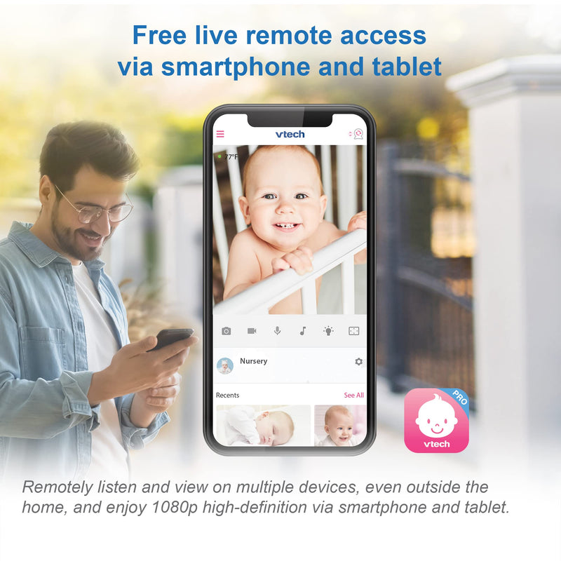 [Australia] - VTech RM9751 Yellow Daisy Smart Wi-Fi Baby Camera, iOS & Android Enabled, 1080p Full HD, Privacy Mode Cover, Night Light, Soothing Sounds & Lullabies, Two-way Intercom,Temperature Sensor, Night Vision 