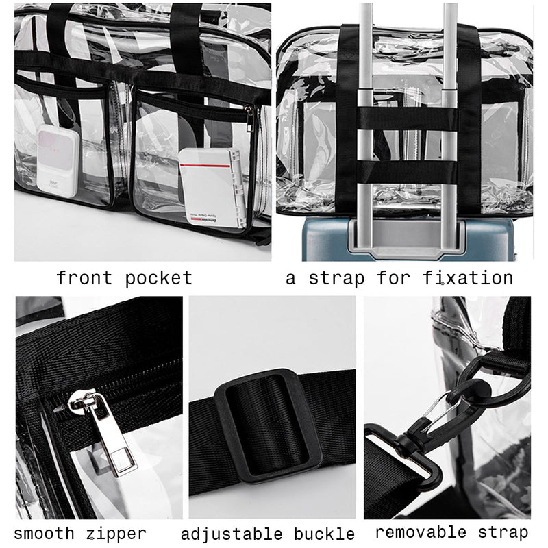 Large Clear Duffle Bag Heavy Duty Stadium Event Clear Duffel Travel Gym Bag | Transparent Duffle Bag for Women/Men, Extra Large Clear Tote Bag, Waterproof Swim Fitness Weekender Overnight Travel Bag black