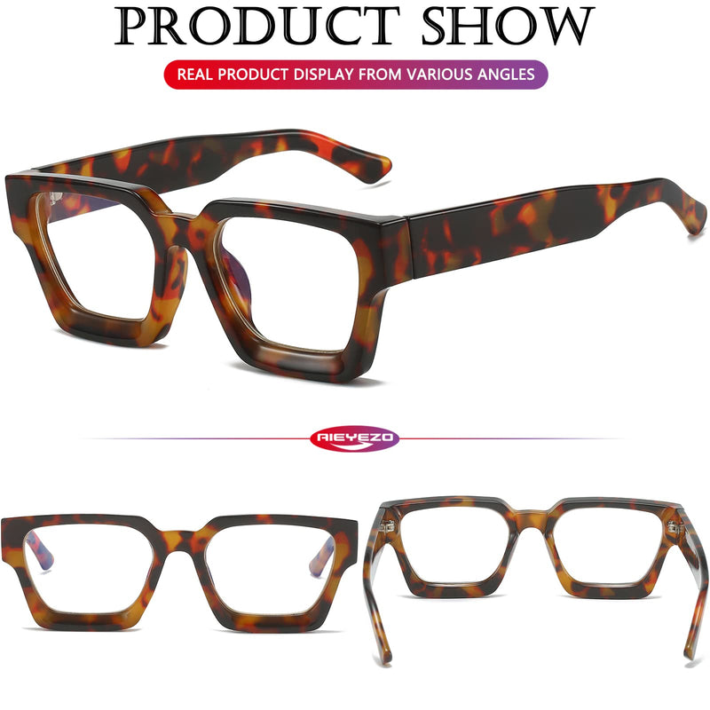 [Australia] - AIEYEZO Square Thick Frame Glasses for Women Men Fashion Blue Light Glasses Trendy Chic Computer Eyeglasses Tortoise 54 Millimeters 