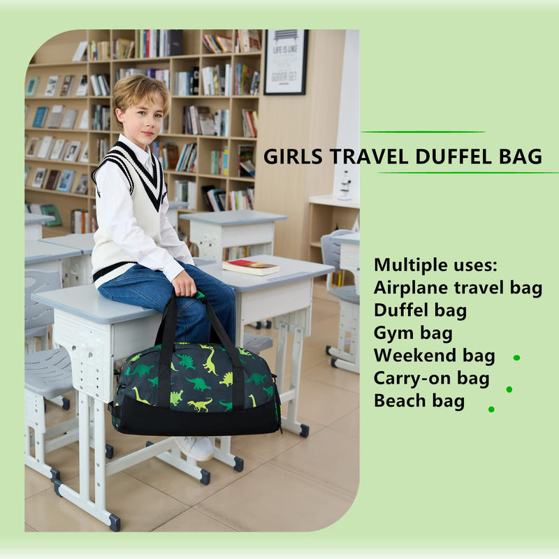 Lmwzh Kids Duffle Bag For Boys Perfect For Early Elementary Overnight Travel Bag With Shoes Compartment Dry And Wet Pocket Carry On Weekender Bag (Dinosaur) Dinosaur