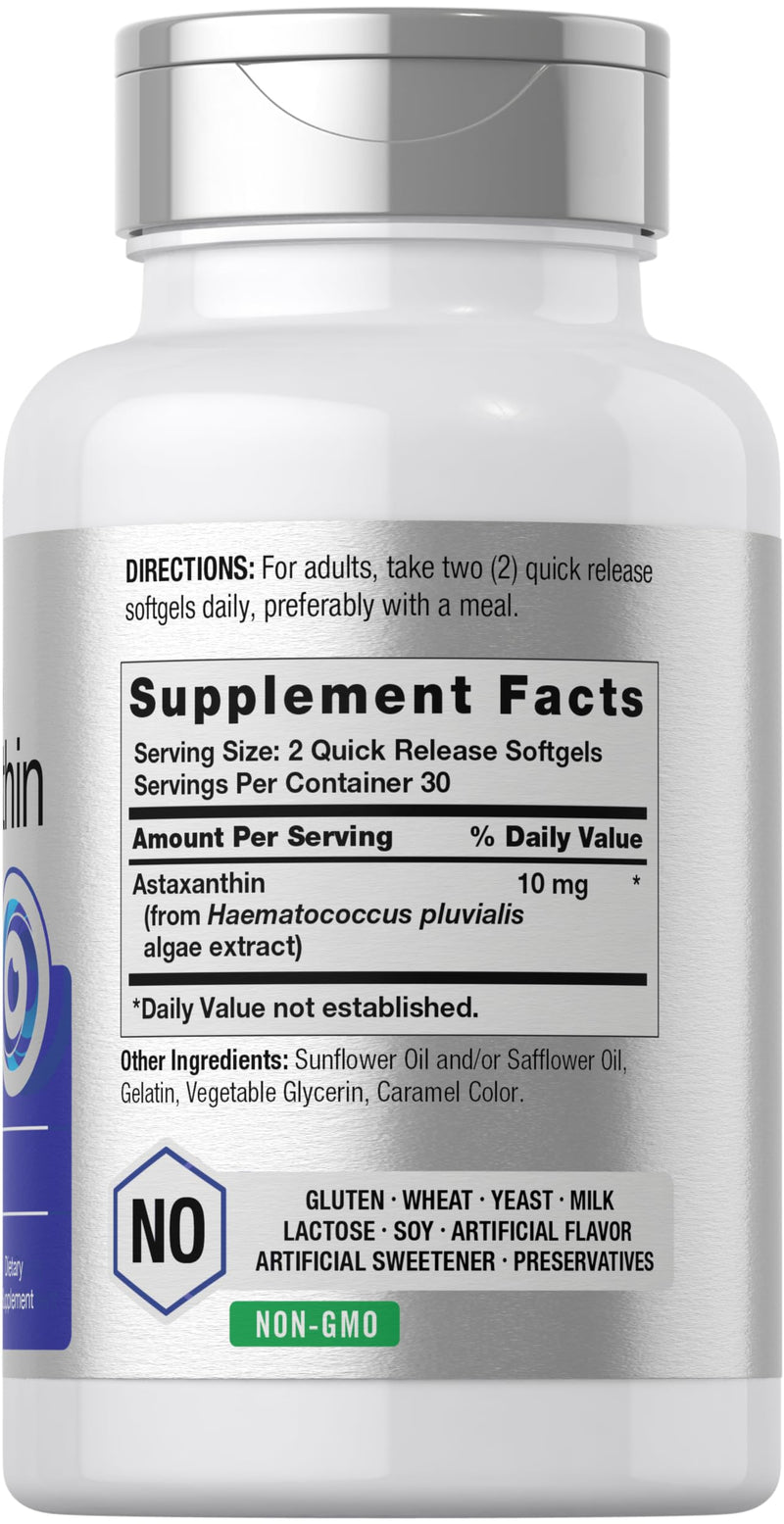 Horbäach Astaxanthin 10mg | 60 Softgels | Algae Derived Formula | Non-GMO, Gluten Free Supplement