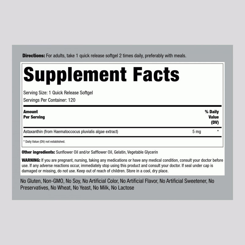 [Australia] - Piping Rock Astaxanthin Supplements 5mg | 120 Softgels | Non-GMO, Gluten Free 