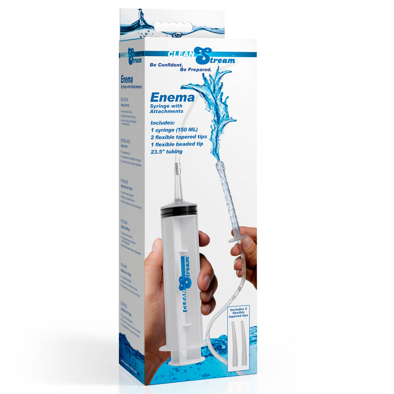 [Australia] - CLEANSTREAM 150mL Syringe w/Attachments for Beginners, Men, Women, & Couples. Fluid Syringe and Three Tapered Tips. Silicone Tube. 5 Pieces, Clear. 