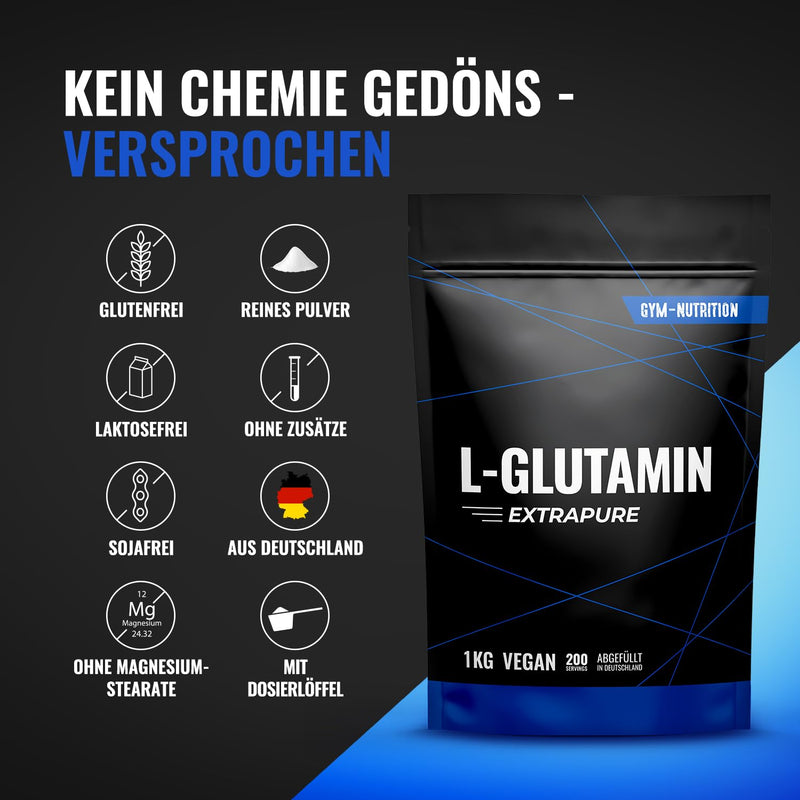 [Australia] - L-Glutamine Powder 1000g / 1kg - Ultra-pure powder extra high dosage - Glutamine powder - Laboratory tested and vegan - Made in Germany 1kg - Neutral taste Naturally tasteless 1000g (pack of 1) 