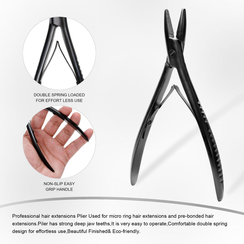 [Australia] - Black Stainless Steel Hair Extension Pliers for Micro Rings Beads Professional Hair Extension Opener and Removal Tool Black Thread Shape 