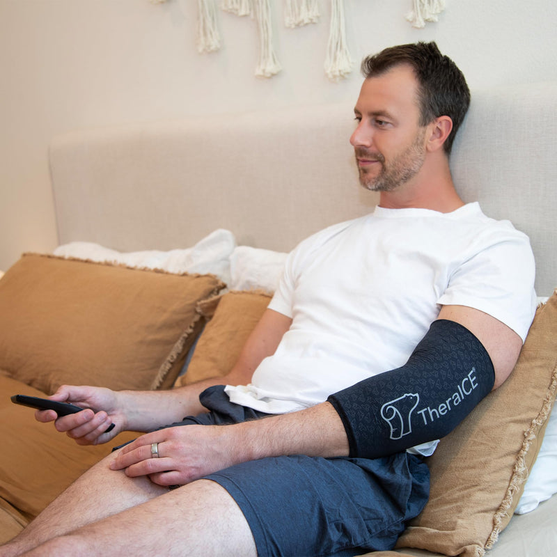 [Australia] - TheraICE Elbow Ice Pack PRO Compression Sleeve for Injuries, Reusable Gel Cold Packs Brace, Shin Splints, Calf Strain, Flexible Cold Wrap Recovery for Tennis Elbow, Tendinitis Pain Relief Large 