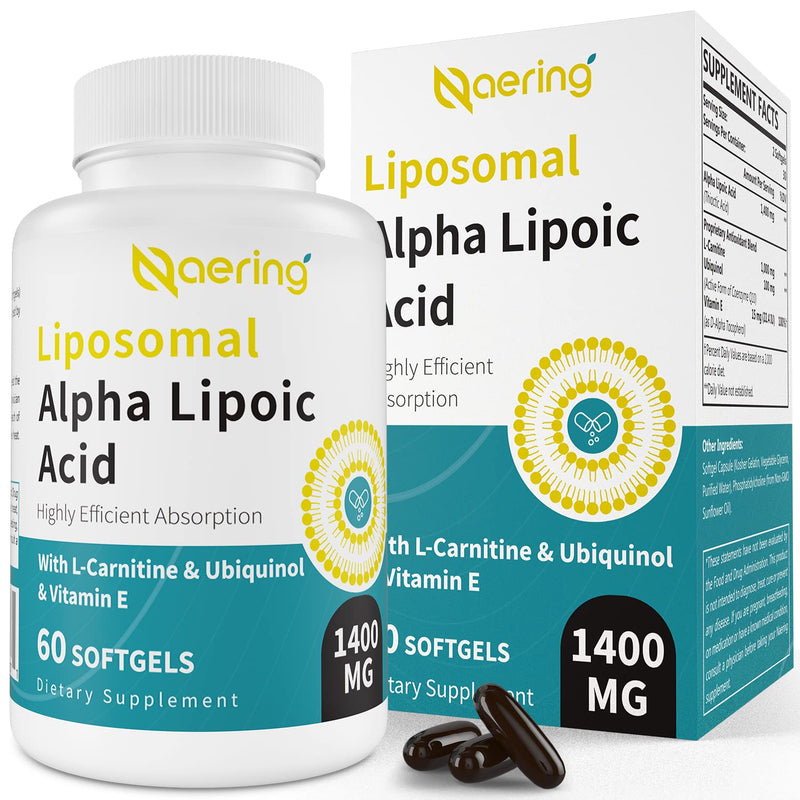 Liposomal Alpha Lipoic Acid 1400mg Softgels, ALA Supplement with L-Carnitine 1000mg, Ubiquinol (Active CoQ10) 100mg and Vitamin E 10mg,Alpha-Lipoic Acid for Antioxidants, Energy 60 Softgels 60 Count (Pack of 1)