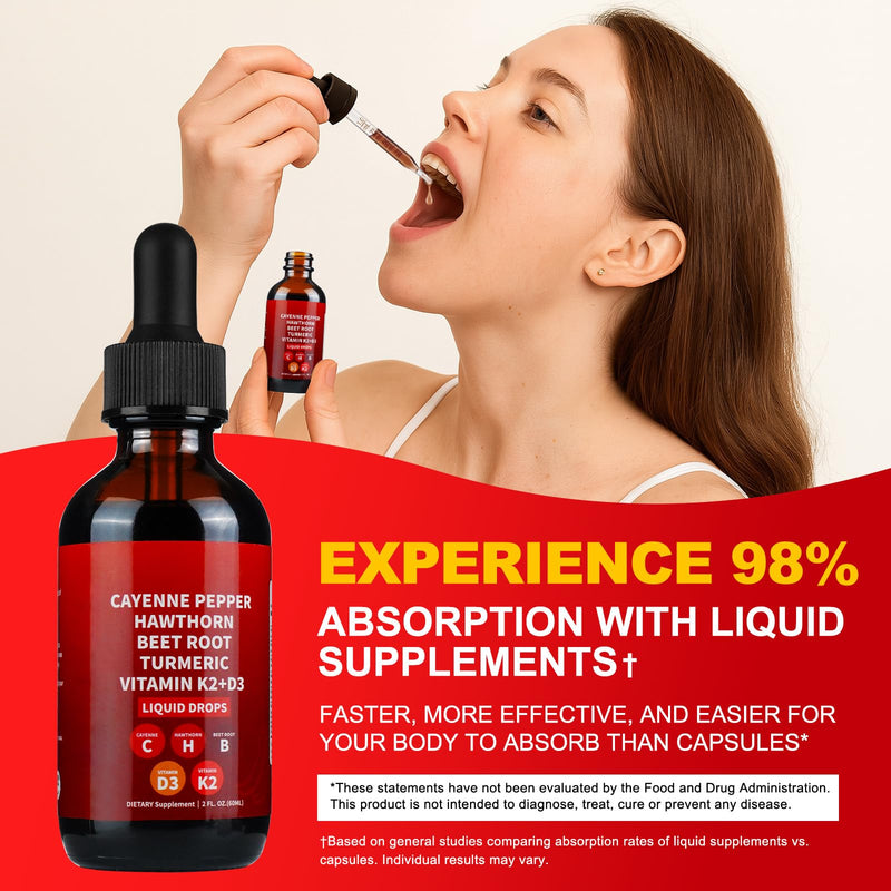 [Australia] - Cayenne Pepper Drops, 2 Pack Cayenne Supplement with Hawthorn Berry, Ceylon Cinnamon, Turmeric & Vitamin D3 K2 Beet Root Powder | Heart & Circulation Support | Winter Wellness Booster 