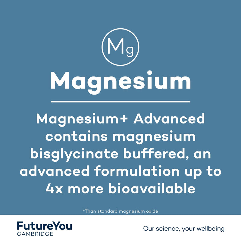 FutureYou Magnesium+ Advanced (56 Capsules). Magnesium Glycinate with B Vitamins for Energy & Bone Health. High Strength Magnesium Supplements for Women & Men - Genuine FutureYou Cambridge Supplements