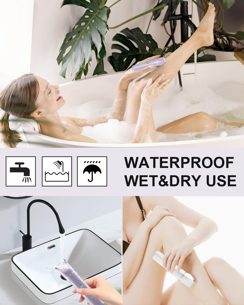 [Australia] - Intimate razor for women, 3-in-1 women's electric razor for body, pubic and nose, women's electric razor, rechargeable razor for women's intimate area, with USB charging station, IPX7 waterproof purple 
