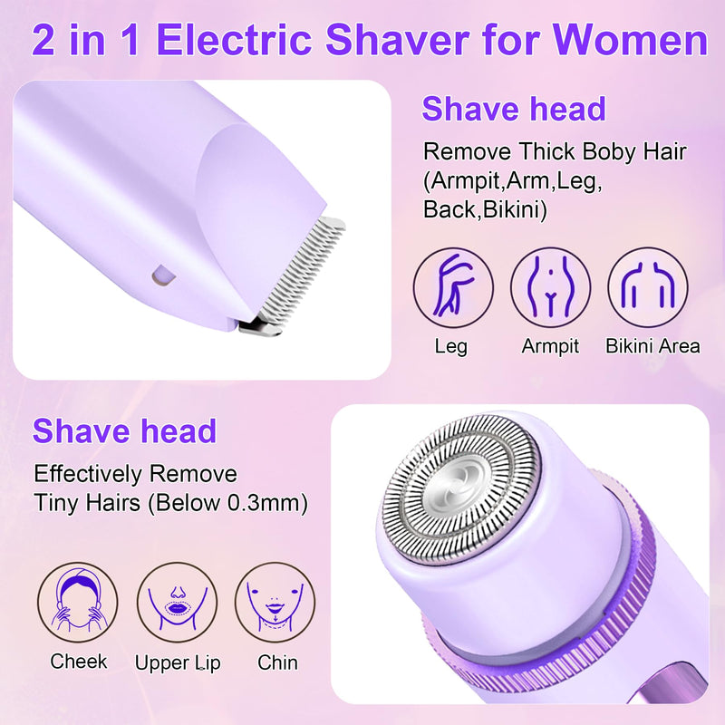 [Australia] - 2025 Bikini Trimmer for Women, Cordless& Painless& Waterproof Dual Head Shaver for Women Private Area& Face& Body, 2-in-1 Electric Razors, Bikini Shaver, Hair Trimmer with LCD Purple 
