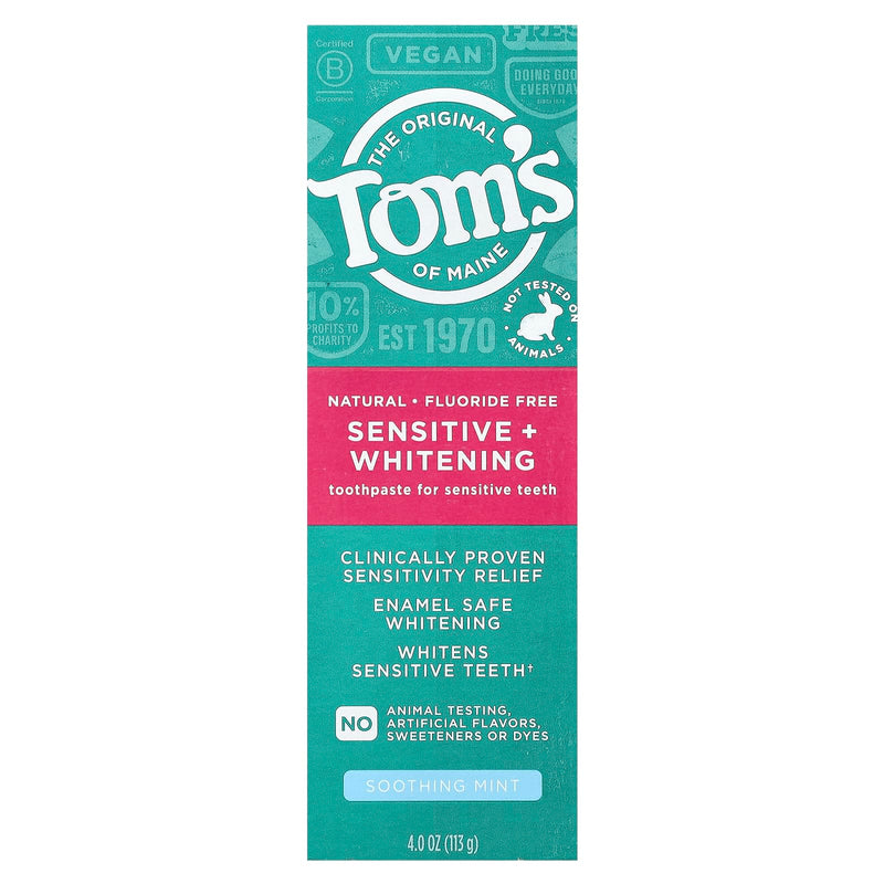 [Australia] - Tom's of Maine Sensitive + Whitening Fluoride-Free Toothpaste, 4.0oz 4 Ounce (Pack of 1) 
