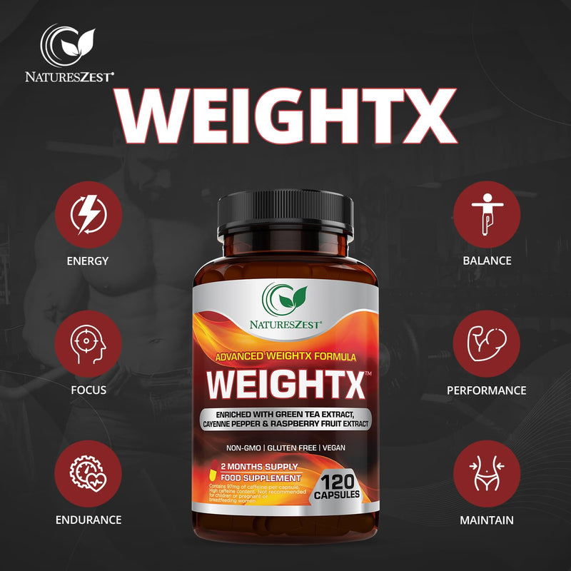 Natures Zest Advance WeightX Formula - 120 Capsules - Weight Management Supplement for Women & Men Enriched with Green Tea Extract, Cayenne Pepper & Raspberry Fruit Extract
