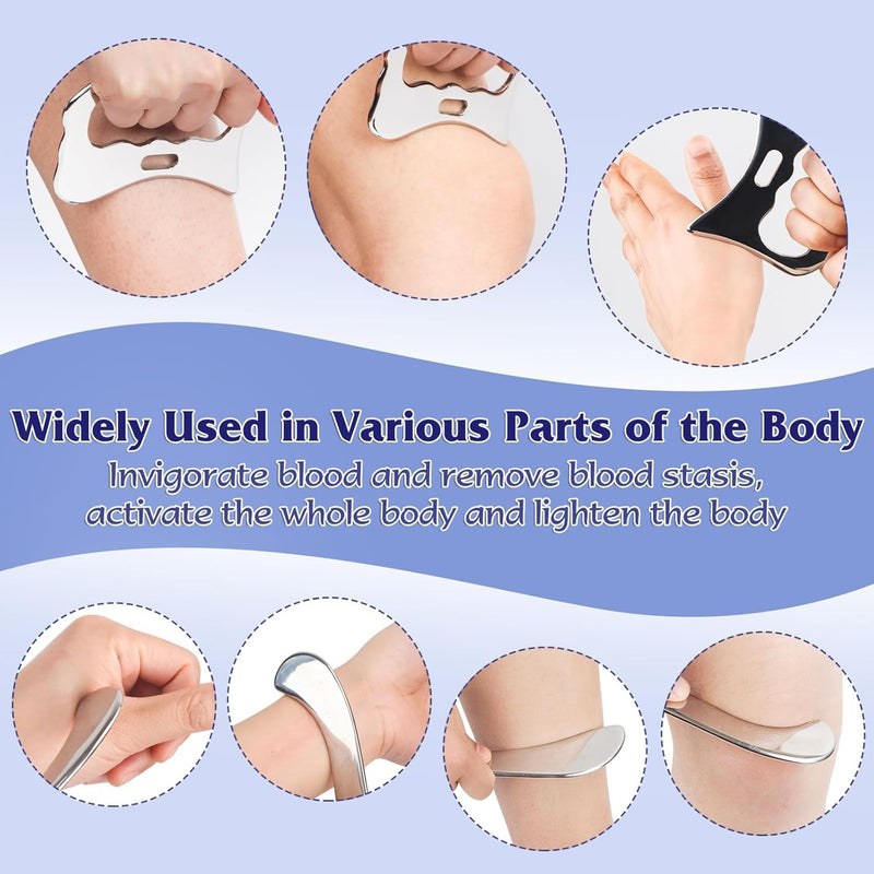 [Australia] - 3 in 1 Guasha Massage Tool, Grade Stainless Steel Scraping Tool for Soft Tissue Upgrade Physical Therapy Stuff,Used for Back, Legs, Arms,Neck,Shoulder, Gua sha Tool… (Square+S-Shape+D-Shape) Square+S-shape+D-shape 