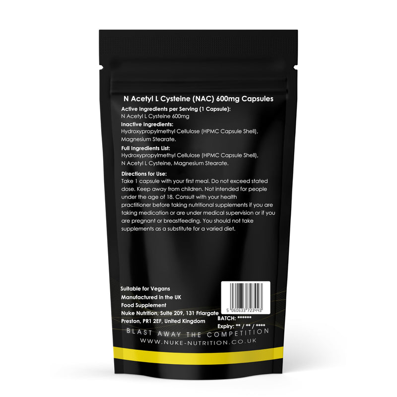 Nuke Nutrition NAC Supplement 600mg | High Strength NAC N-Acetyl-Cysteine 180 Vegan Capsules with High Bioavailability | Amino Acid N-Acetyl-Cysteine Nutritional Supplements | Manufactured in the UK 1 count (Pack of 180)