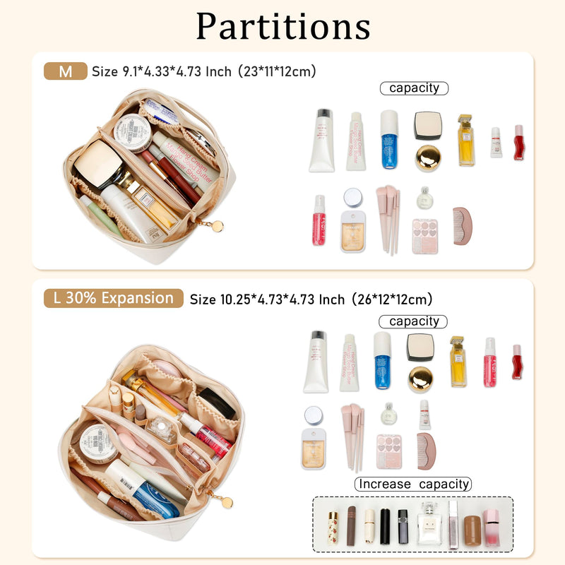 Initial Makeup Bag Personalized Gift for Women Teen Girls | Waterproof PU Leather, Open Flat Design Cosmetic Bag, Multiple Compartments Travel Toiletry Bag (Large Beige, I) Large Beige