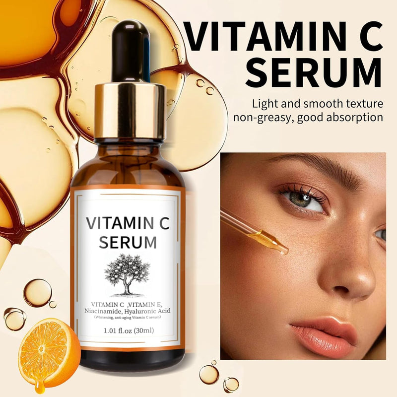 Vitamin C Brightening Serum with Hyaluronic Acid & Vitamin E – Dark & Even Skin Tone for Women (30ml/1.01 fl.oz.)