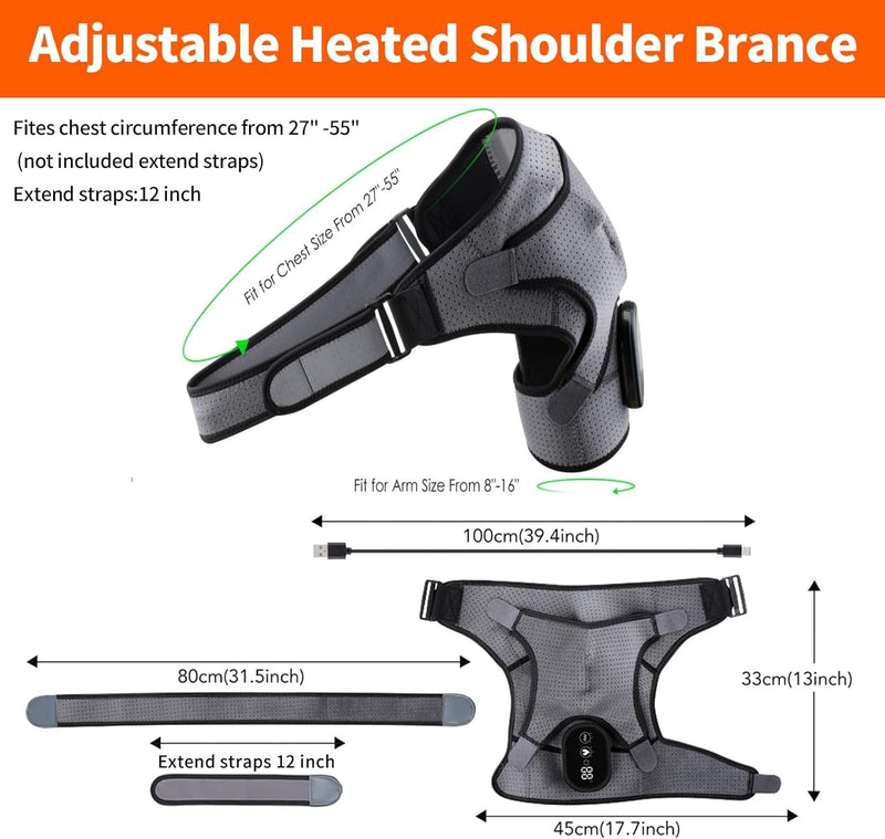 [Australia] - Heated Shoulder Brace for Men Women, USB Rechargeable Shoulder Heating Pads, Shoulder Massager for Pain Relief, Cordless Heated Shoulder Wraps for Left Right Rotator Cuff Support, 5000mAh 