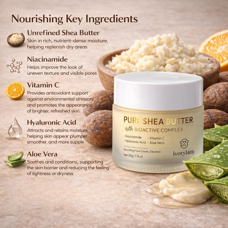 Nourishing Face Cream, Elevated | Unrefined Shea Butter + Bioactive Complex | Niacinamide, Vitamin C, Hyaluronic Acid & Aloe Vera | Plant-Based Daily Moisturizer | 1.76 oz
