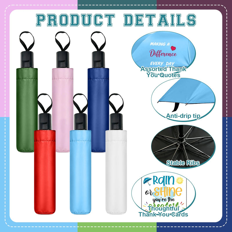 12 Pcs Employee Appreciation Umbrella Gifts for Women Men | Novelty Windproof Folding Umbrellas Thank You Card Hemp Rope Thank You Gifts for Coworker Office Staff Team Group Teacher