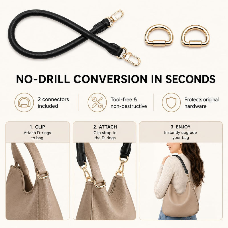 Vachetta Leather Shoulder Strap Replacement Strap, 27" Rounded Rolled Bag Strap for Soft Lucky Speedy 25 30 Satchels Classic Noir Strap Only
