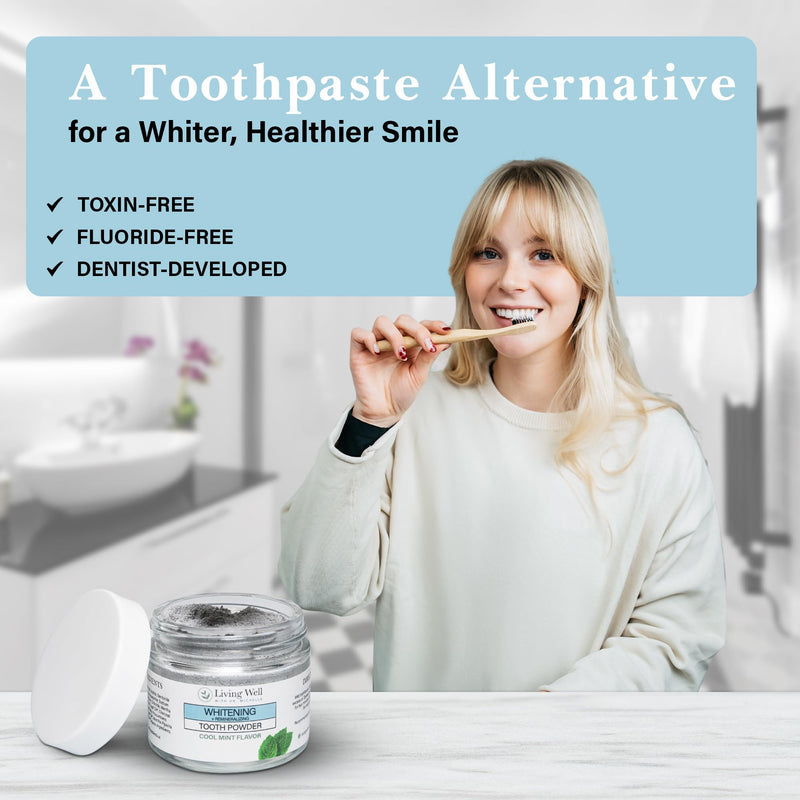 Living Well Dr. Michelle Remineralizing & Whitening Tooth Powder, Cool Mint | Fluoride-Free Hydroxyapatite Formula, Enamel Strength Support and Whitening Whitening - Cool Mint