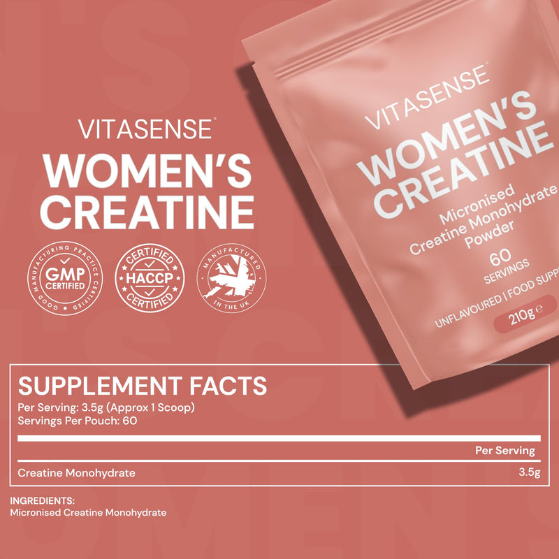 Women's Creatine Monohydrate Powder 210g – Unflavoured, 100% Pure Micronised Creatine for Women, Easy to Mix Creatine Powder for Strength, Performance & Active Lifestyle | 60 Servings