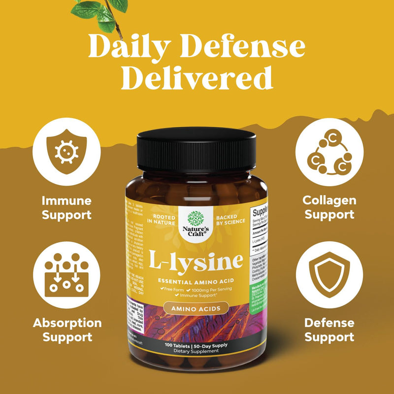 [Australia] - L Lysine 1000mg Free Form - High Strength L-Lysine Supplement for Eye Health Lip Care Collagen Synthesis and Immune Support - Essential Amino Acid Vegan Non-GMO 1000mg per Serving - 100 Tablets 100 Count (Pack of 1) 