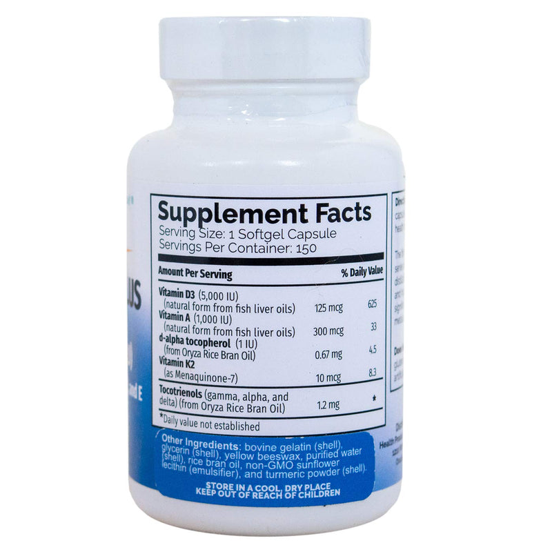VITAMIN D3 PLUS –125 mcg (5000 IU) Vitamin D3 | Vitamin K2 (MK-7) and Vitamin A | Natural Form of Vitamin D | Includes Tocotrienols as Antioxidants | Non-GMO |150 Softgel Caps